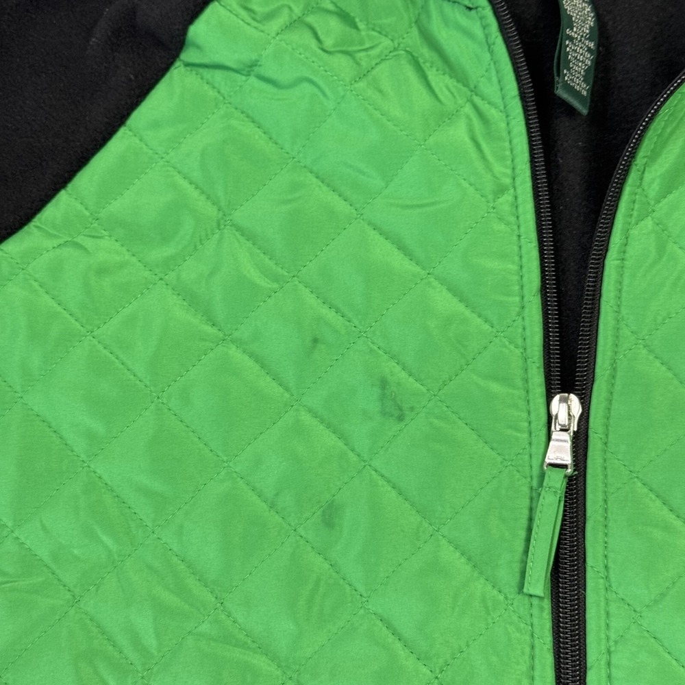 Lauren Ralph Laure Quilted Fleece Sweater Jacket Full Zip Green Black Women's XL - Picture 4 of 10